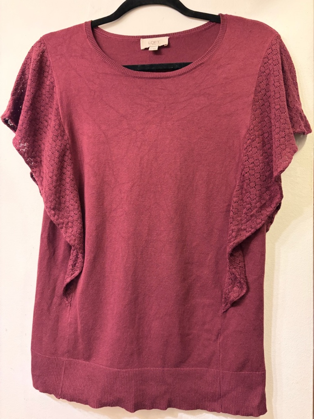 LOFT Mauve Knit Flutter-Sleeve Short-Sleeve Top
